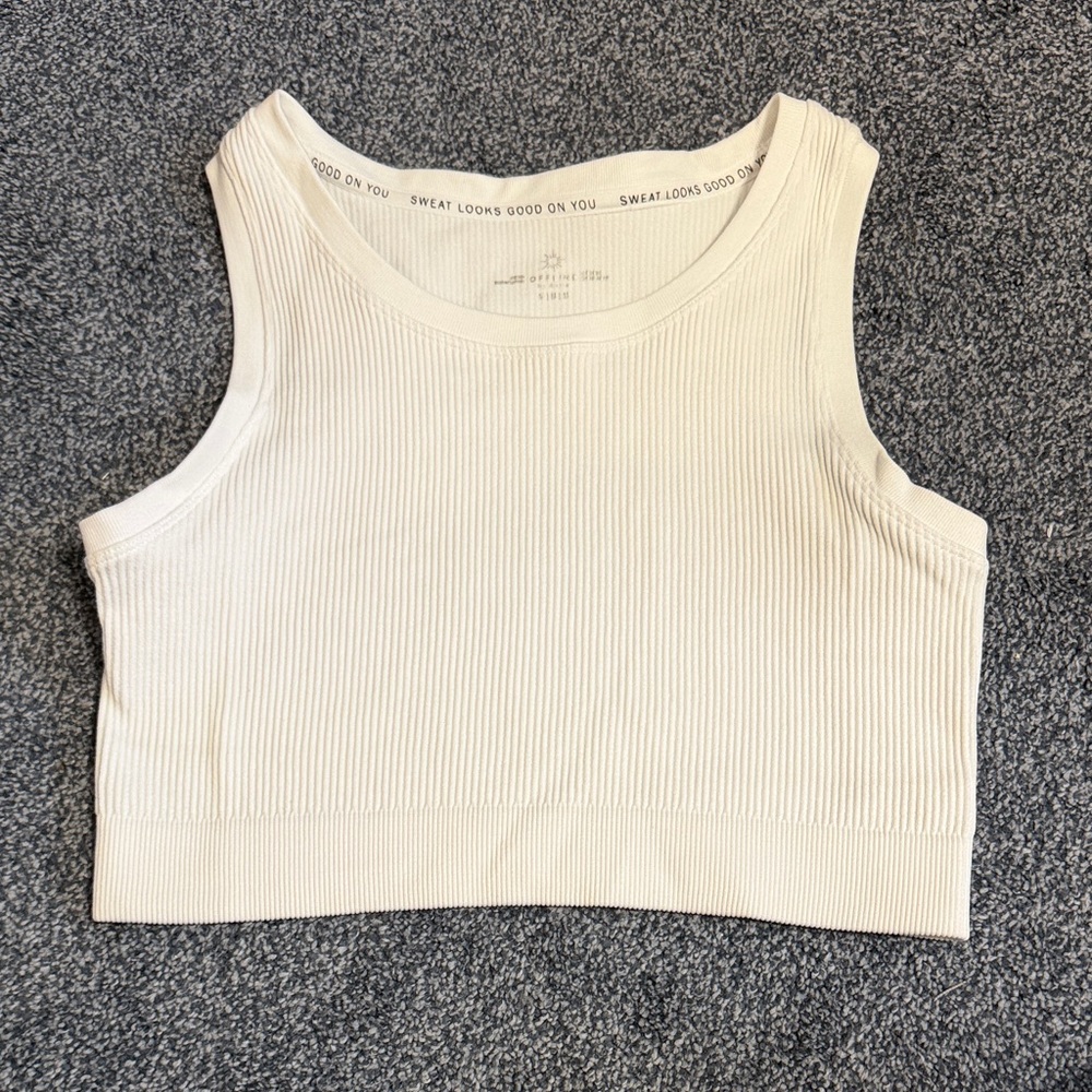 aerie Ribbed Crop Tank - Cream